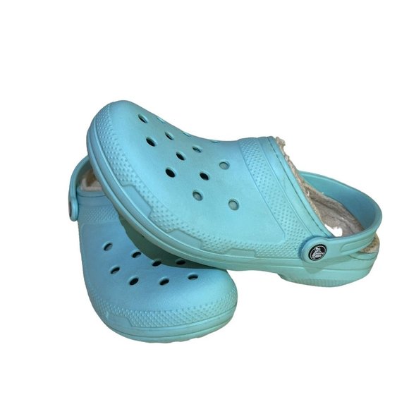 CROCS‎ Unisex 203591 Faux Fur Lined Turquoise Slip On Shoes Clogs Size M-9/W-11 - Picture 3 of 10